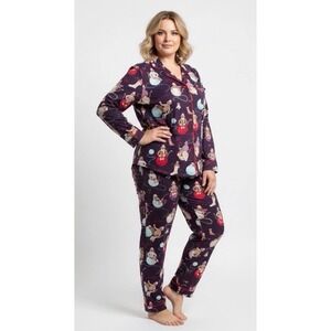 NWOT Nick & Nora Sock Monkey Flannel Pajama Set Purple Monkey Print Sleepwear M